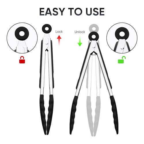 9 Inch Kitchen Tongs (Black, 9 Inch)