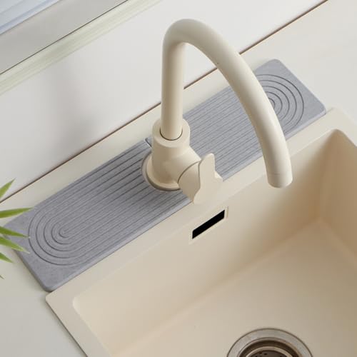 Fast Drying Stone Faucet Mat for Kitchen Sink stone quick dry around faucet (Gray.15.8" x 3.9")