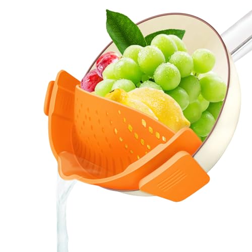Clip on Strainer for Pots Pan Pasta (Orange)