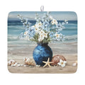 Summer Beach Dish Drying Mat for Kitchen Counter Nautical Coastal Blue Ocean Vase Floral Seashells Microfiber Dish Drainer Mat Absorbent Washable Drying Pad 16"x18" (Summer Beach / 18" x 16")