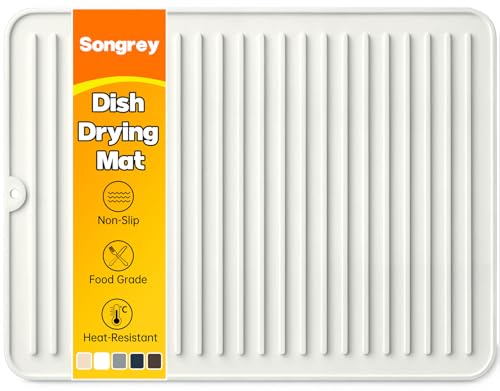 Silicone Dish Drying Mat for Kitchen Counter (White / 16" x 12")