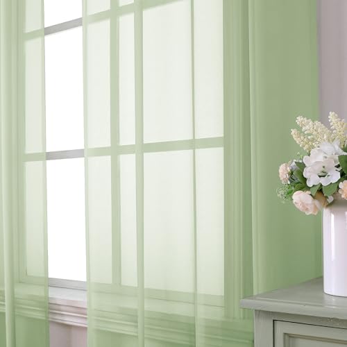 Light Green Sheer Curtains 54 Inch Length 2 Panels Set for Living Room (42"W x 54"L (Pack of 2) / Light Green)
