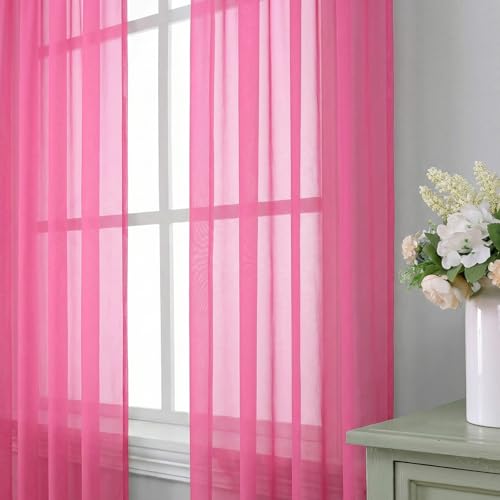 Hot Pink Sheer Curtains 84 Inches Long 2 Panels Set for Living Room (42"W x 84"L (Pack of 2) / Hot Pink)
