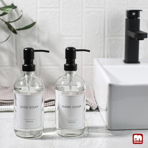 Glass Soap Dispenser with Pump (Clear Bottle + Black Pump / 2 Pack)
