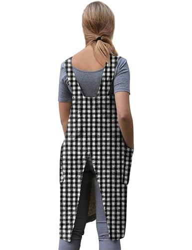 Women's Plaid Cross Back Apron with Large Pockets Home Kitchen (XX-Large / Plaid1)