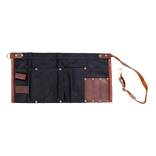 Waterproof Waxed Canvas Tool Apron With the Adjustable Genuine Leather Belt (Black)