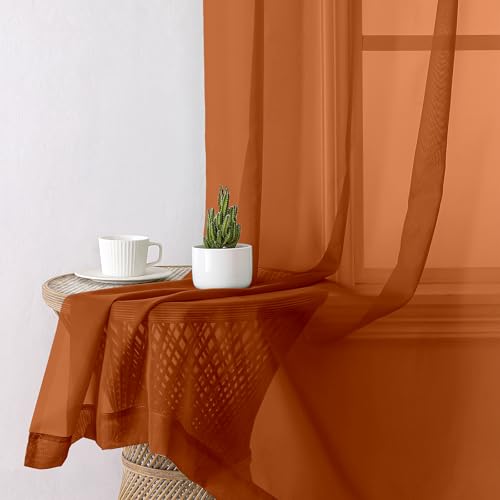 Orange Sheer Curtains 84 Inches Long 2 Panels Set (Orange / 42"W x 84"L (Pack of 2))