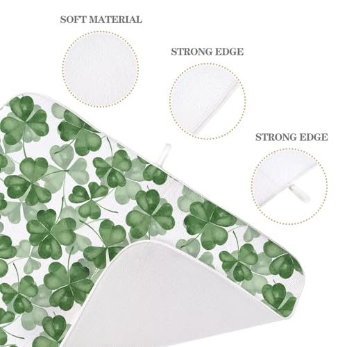 St Patricks Day Dish Drying Mat 18 x 24 inch Dark Green Clover Print Decorative Drying Mats Microfiber Absorbent Shamrock Dish Washable Draining Mat for Kitchen Counter Decor (24" x 18" / Dark Green Clover)