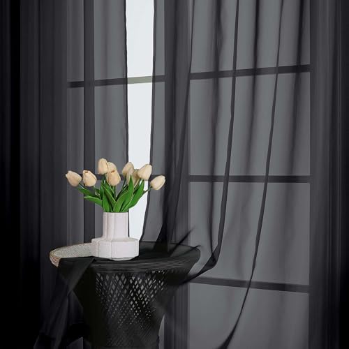 Sheer Curtains 84 Inches Long 2 Panels Set (Black / 59"W x 84"L (Pack of 2))