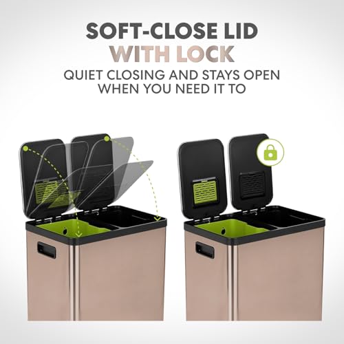 60L 16 Gallon Dual Compartment Kitchen Trash Can (Rose Gold)