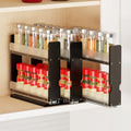 Bamboo Pull Out Spice Rack Organizer for Cabinet (7.6" Wide, 3 Drawers(2" Wide), 2-Tier / Black)