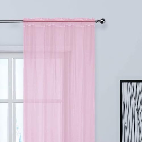 Basic Rod Pocket Sheer Voile Window Curtain Panels Light Pink 1 Pair 2 Panels 52 Width 36 Inch Long for Kitchen Bedroom Children Living Room Yard（Light Pink (Light Pink / 52"W x 36"L (Pack of 2))