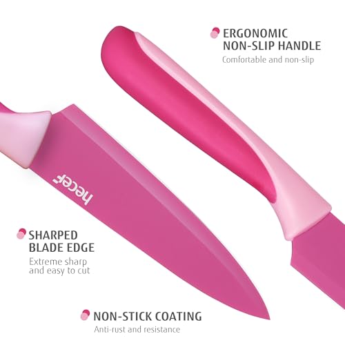 15 Pieces Kitchen Knife Set with Built (Hot Pink)