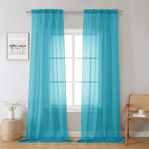 Turquoise Sheer Curtains 120 Inches Long (Turquoise / 42"W x 120"L (Pack of 2))