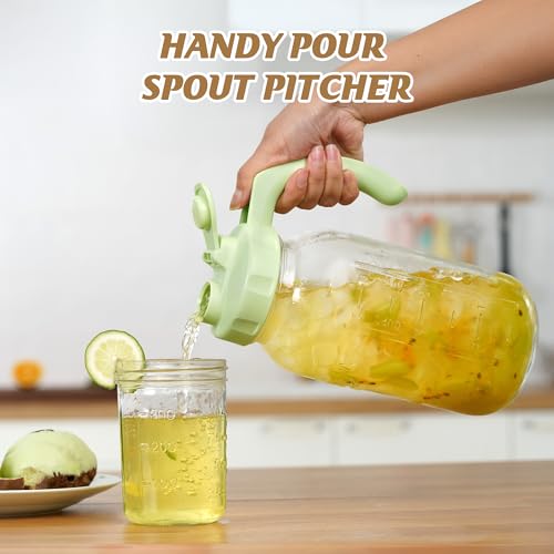 2 Quart Glass Mason Jar Pitcher with Lid (Tea Green)
