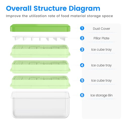 Ice Cube Tray with Lid and Bin (Green / 0.8"-84Cubes)