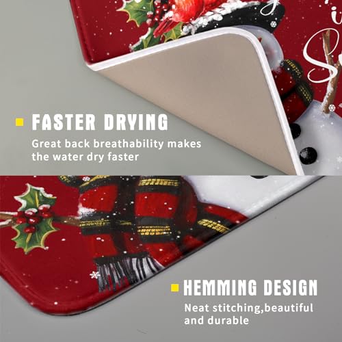 Christmas Dish Drying Mat for Kitchen Counter Snowman Let It Snow Microfiber Absorbent Dish Draining Reusable Washable Foldable 16"x18" (18" x 16")