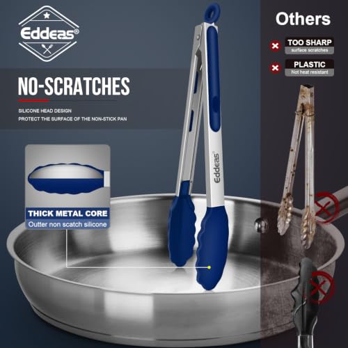 Tongs For Cooking (7+9+12 inch / Blue Silicone 3Pcs)