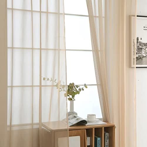 Sheer Voile Window Treatment Rod Pocket Curtain Panels for Kitchen Bedroom Living Room Drapes Sunlight Filtering Privacy Semi Home Decor Assorted (Beige / 52"W x 54"L (Pack of 2))