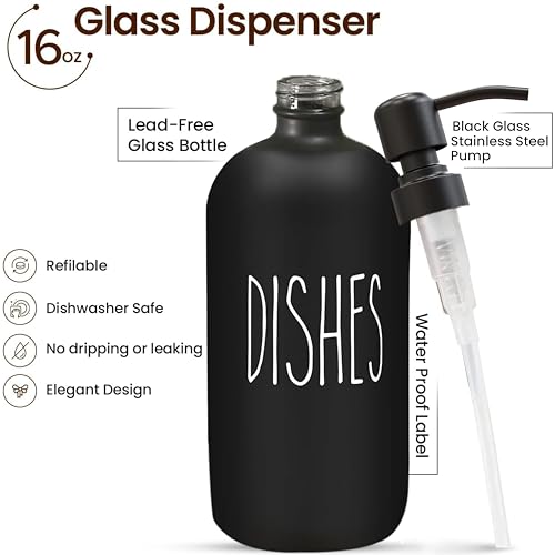 Black Glass Soap Dispenser (Matte Black Stainless Steel Pump - Black Glass)