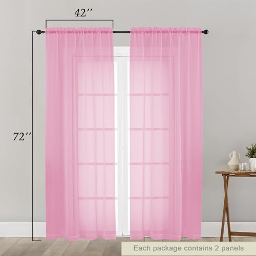 Pink Sheer Curtain for Bedroom Living Room 72 Inches Long 2 Panels Set (Pink / 42"W x 72"L (Pack of 2))