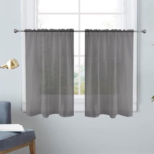 Basic Rod Pocket Sheer Voile Window Curtain Panels Grey 1 Pair 2 Panels 26 Width 30 Inch Long for Kitchen Bedroom Children Living Room Yard (Grey / 26"W x 30"L (Pack of 2))