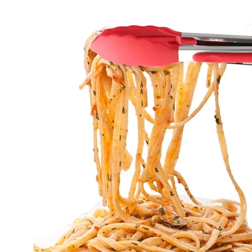7 inch Mini Silicone Kitchen Tongs for Serving Food (Red)