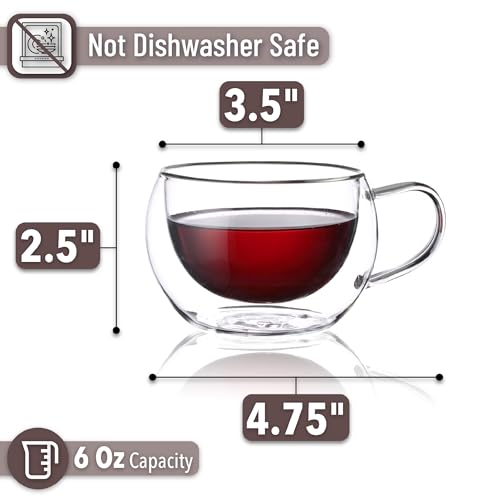 BTaT Double Walled Espresso Cups (Clear / 6 oz Coffee, Set of 4)