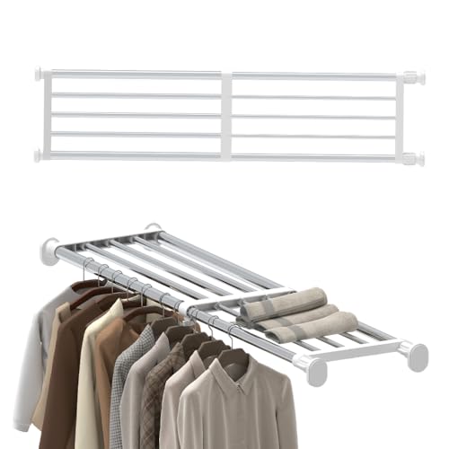 Tension Shelf Expandable Rod Closet Tension Shelf Heavy Duty Clothes Hanger (39.76 - 60.03 inches / Ivory)