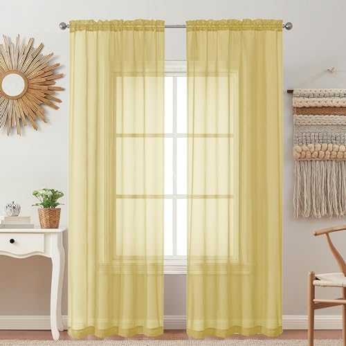 2 Pack Basic Mustard Yellow Sheer Curtain 84 Inches Long for Bedroom (Mustard Yellow / 42"W x 84"L (Pack of 2))