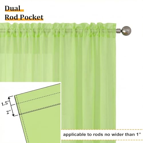 Lime Sheer Curtains 84 Inches Long 2 Panels Set for Living Room (42"W x 84"L (Pack of 2) / Lime)
