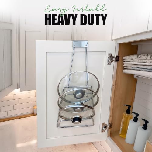2-in-1 Pot Lid Organizer with Towel Holder - 2 Pack, 3-Tier Cabinet Door Rack - Space-Saving Kitchen Organizer for Glass or Metal Pan Lids & Towels - Over the Door Design - Chrome (Set of 2 / Chrome - Over the Door Design)