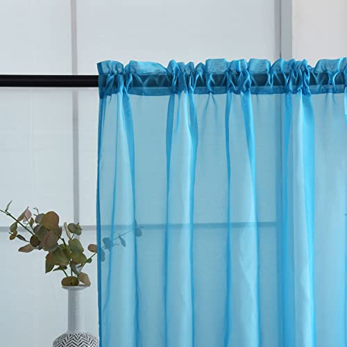 Basic Rod Pocket Sheer Voile Window Curtain Panels Cyan Blue 1 Pair 2 Panels 52 Width 96 Inch Long for Kitchen Bedroom Children Living Room Yard (Cyan Blue / 52"W x 96"L (Pack of 2))