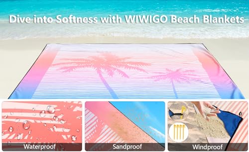 Beach Blanket Mat Waterproof Sandproof for 2 (Coconut Tree-sundown Color / 79" X 83"（1-4person）)