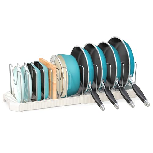 Expandable Pan Organizers Inside Cabinet with 12 Dividers White (White / 12 Adjustable Dividers)