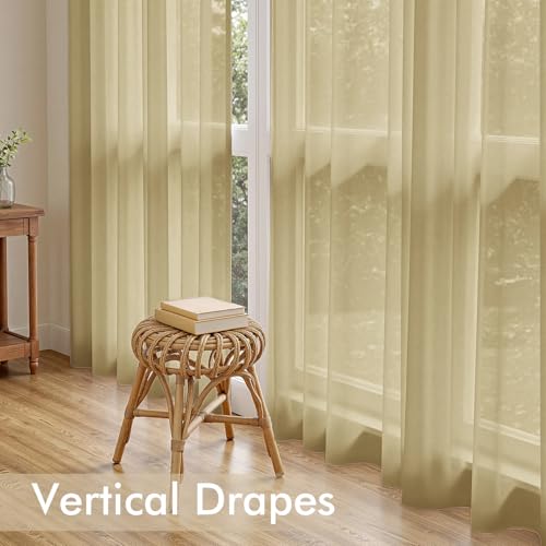 Gold Sheer Curtains 90 Inches Long 4 Panels 42 x 90 Inches (42"W x 90"L (Pack of 4) / Gold)