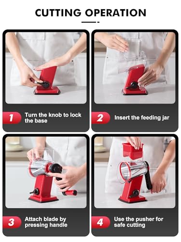 Upgraded Cheese Grater Shredder Hand Crank (Red / 4 BLADES)