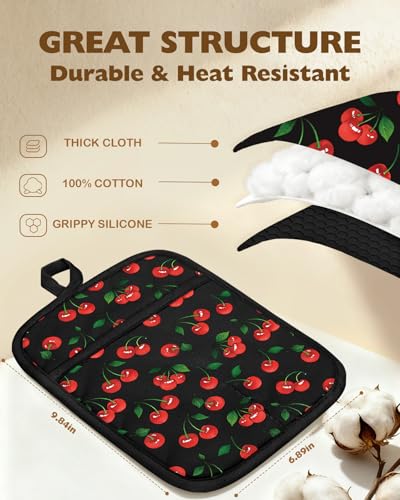 Silcone Cherry Pot Holders for Kitchen (Black Red)