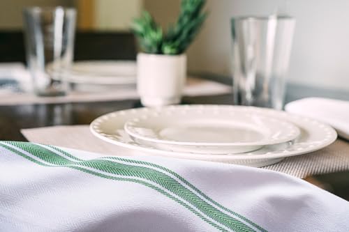 Dish Towels Cotton Kitchen Towels (Green Stripe / Pack of 30)