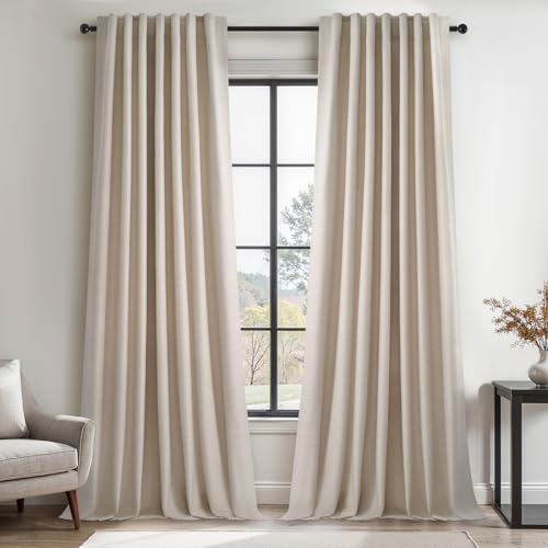 Extra Long 120 Inch Blackout Curtains for Large Window Treatment Natural Farmhouse Thick Linen Texture Sound Proof Drapes Room Divider Pleat Ceiling Track Burg Bedroom 10Ft (Beige / 52"W x 120"L (Pack of 2))