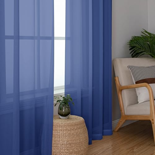 Sheer Curtains 78 Inches Long 2 Panels Set for Bedroom Living Room (Royal Blue / 42"W x 78"L (Pack of 2))