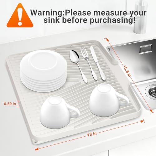 Silicone Dish Drying Mat for Kitchen counter (Cream-2pcs / 15.8" x 13")