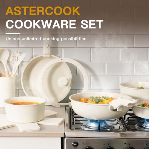 21 Pcs Pots and Pans Set Non Stick (Cream White / 21 Piece)