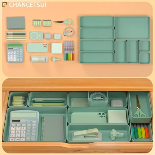 9 Pcs Stackable Drawer Organizer Trays Set (Green)