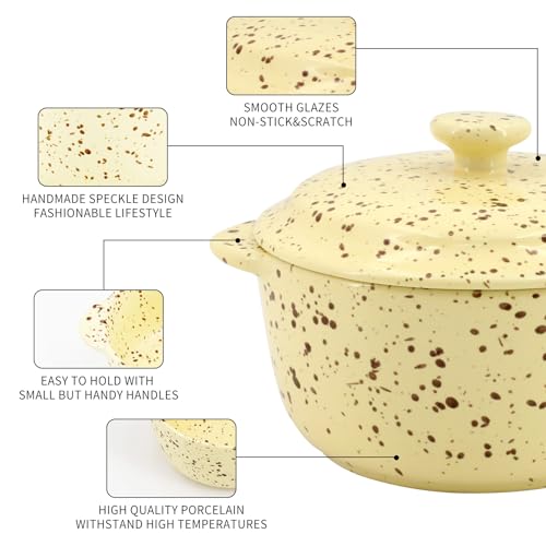 10 Oz Mini Ceramic Cocotte Set with Lids & Handles (Yellow)
