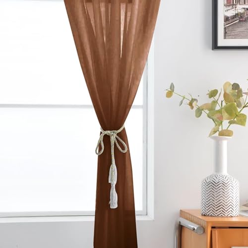 Basic Rod Pocket Sheer Voile Window Curtain Panels Brown 1 Pair 2 Panels 42 Width 72 Inch Long for Kitchen Bedroom Children Living Room Yard（Brown (Brown / 42"W x 72"L (Pack of 2))