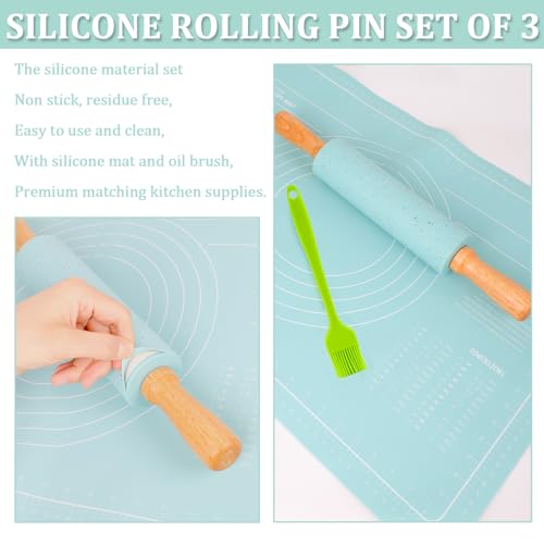 3Pcs Silicone Rolling Pin for Baking Sets (Green 3 sets)