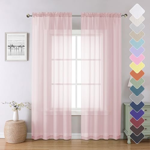 Blush Pink Sheer Curtains 84 Inches Long 2 Panels for Living Room (Blush Pink / 40"W x 84"L (Pack of 2))