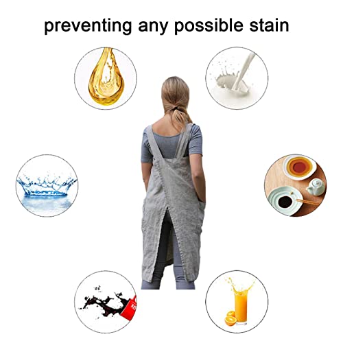 Pinafore Cross Back Apron for Women with Pockets (Medium / Grey)