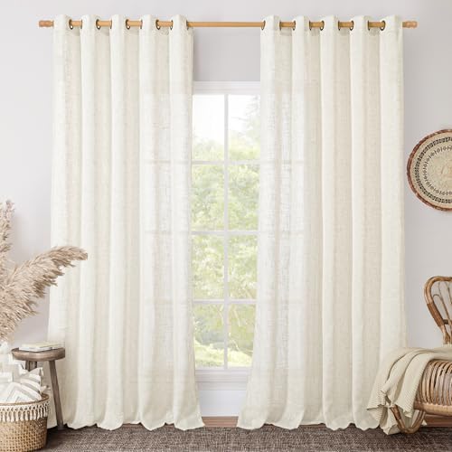 Light Filtering Sheer Linen Curtains 84 inches Long 2 Panels (60"W x 84"L (Pack of 2) / Cream)